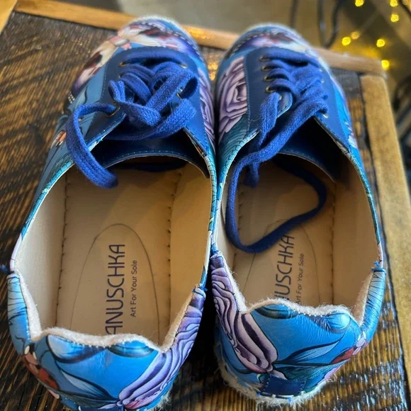 Anuschka Blue Floral & Butterfly Espadrille  Sneakers Boho Art Wear Hand Painted - Picture 5 of 9